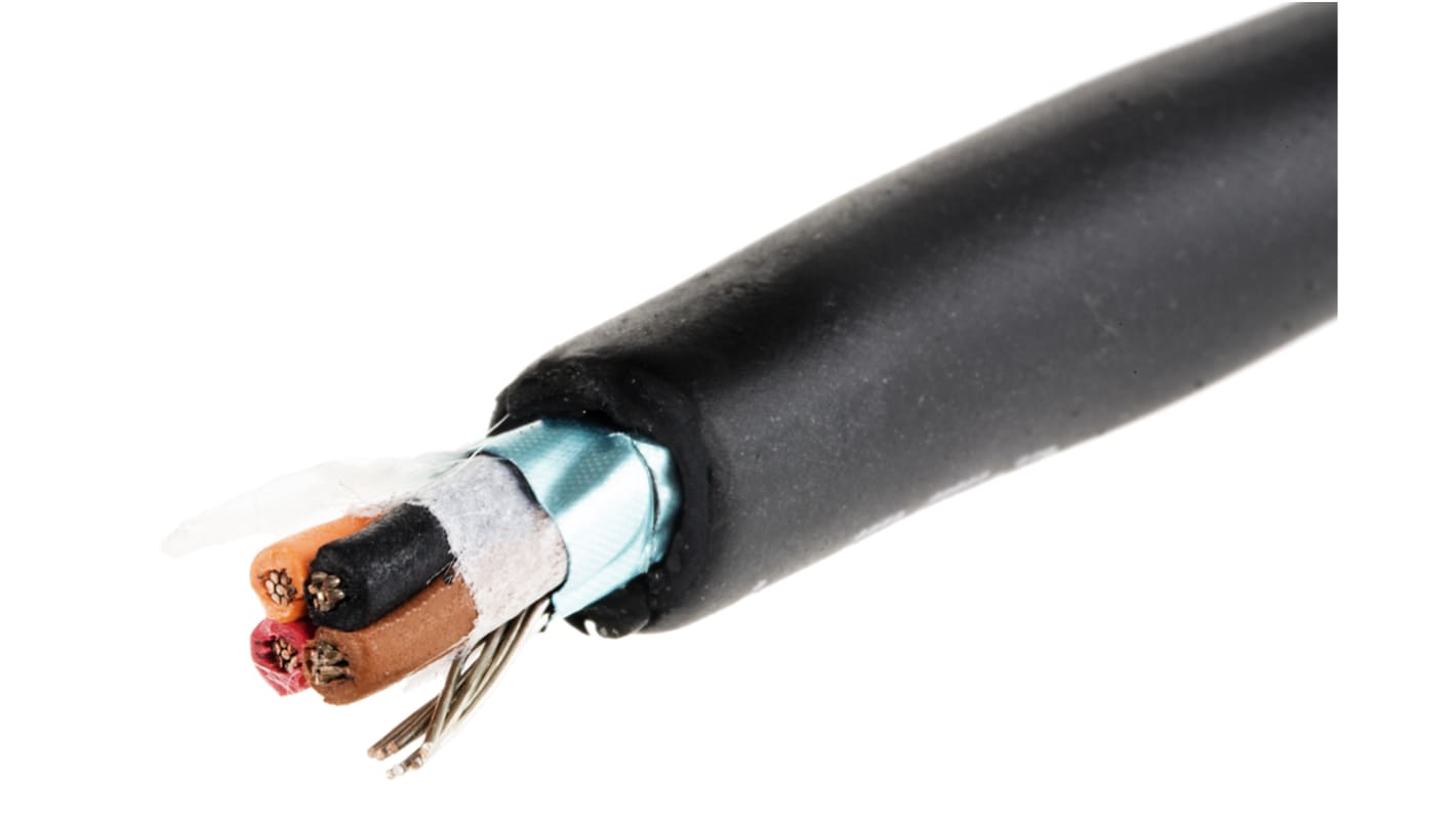 Alpha Wire Xtra-Guard 4 Performance Cable Control Cable, 4 Cores, 0.23 mm², Screened, 30m, Black TPE Sheath, 24 AWG