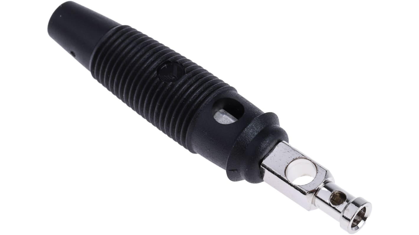 Hirschmann Test & Measurement Black Male Banana Plug, 4 mm Connector, Solder Termination, 30A, 30 V ac, 60V dc, Nickel