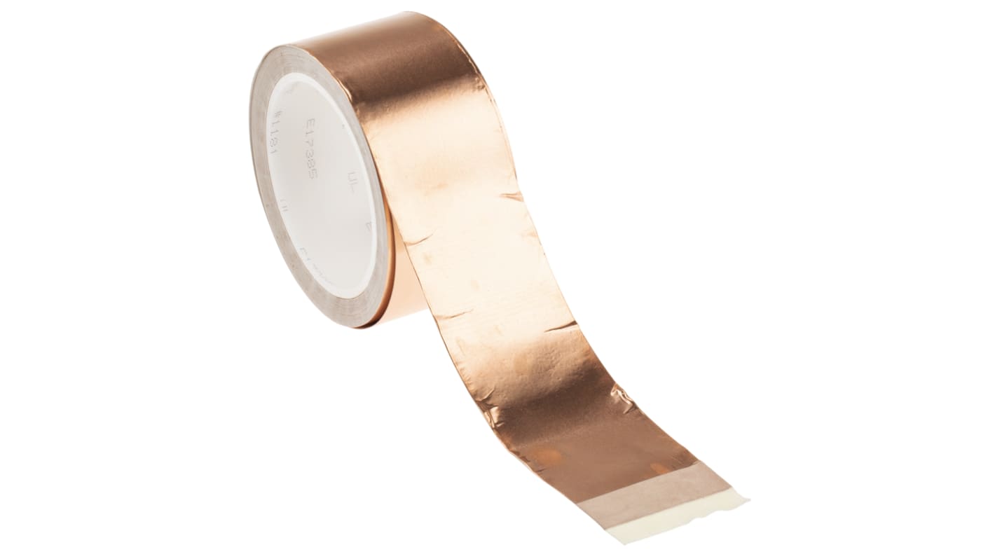 3M 铜带 金属胶带, 50mm宽 x 16.5m长, 0.04mm箔厚, 0.07mm总厚, 耐热+130°C, 1181