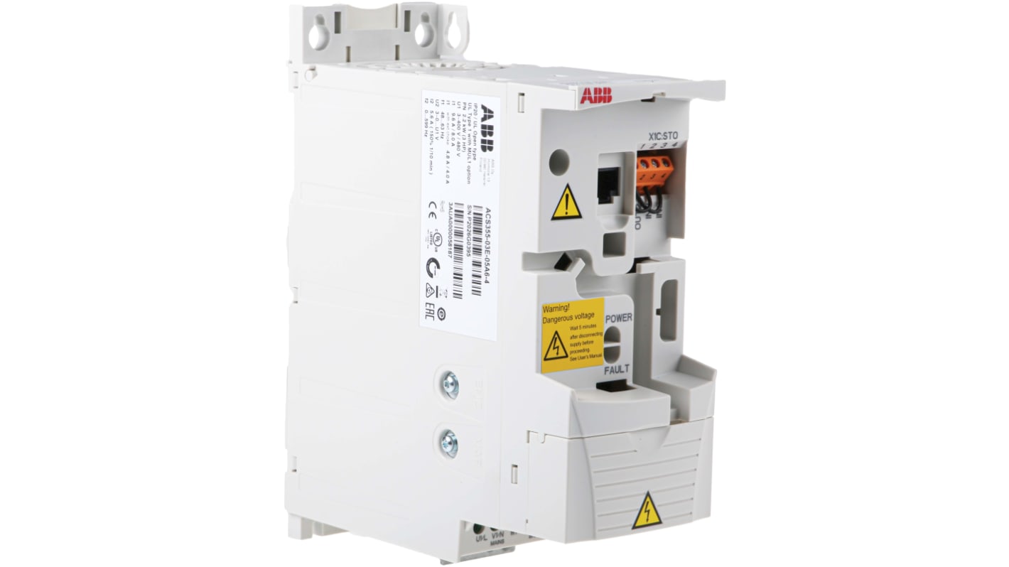 ABB Inverter Drive, 2.2 kW, 3 Phase, 400 V ac, 5.6 A, ACS355 Series