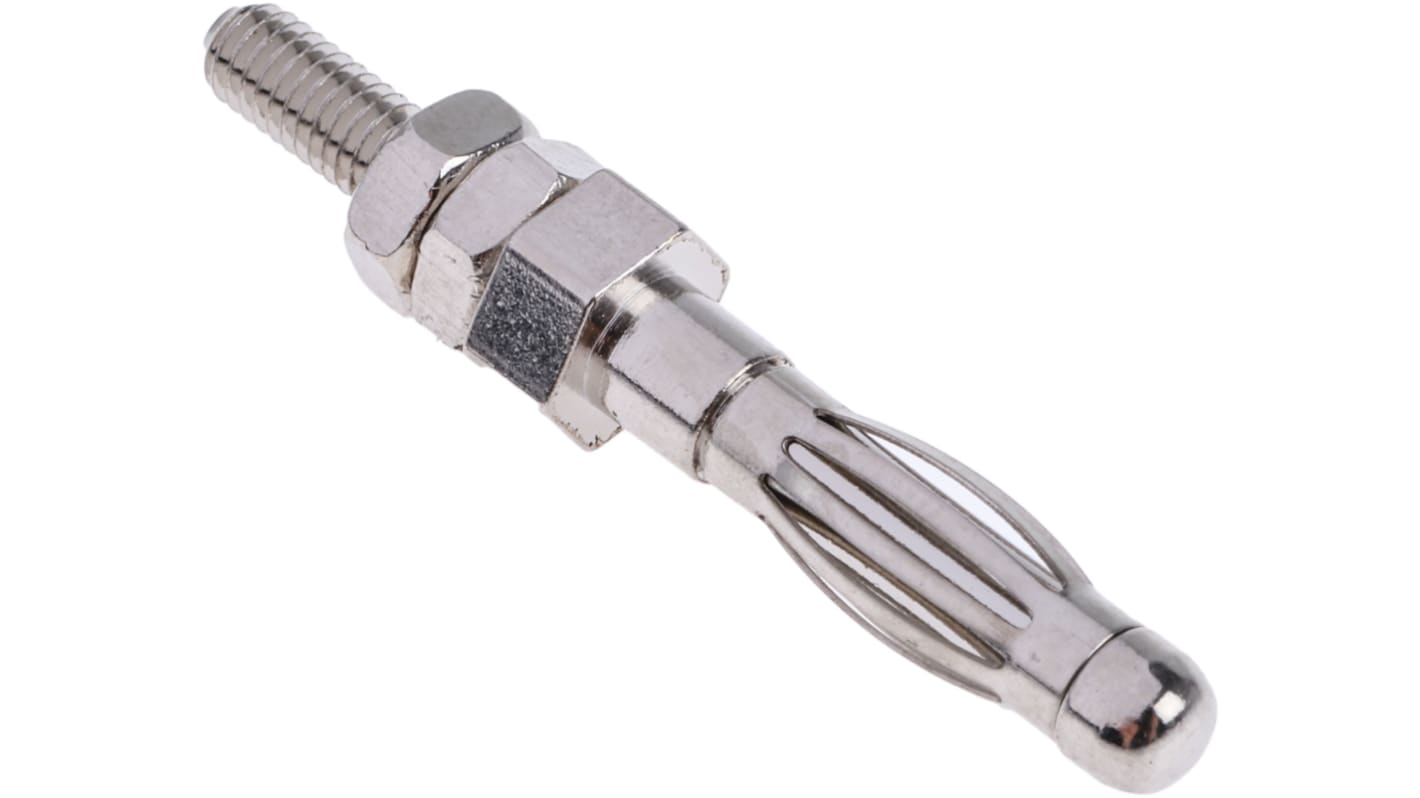 Mueller Electric Male Banana Plug, 4 mm Connector, M3 Stud Termination, 36A, 5000V, Nickel Plating