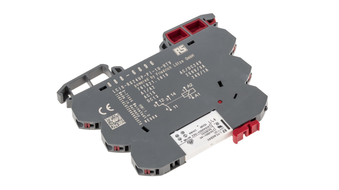 RS PRO 接口继电器, 24V 交流/直流线圈, SPDT触点, DIN导轨安装, 250V 交流/直流开关电压