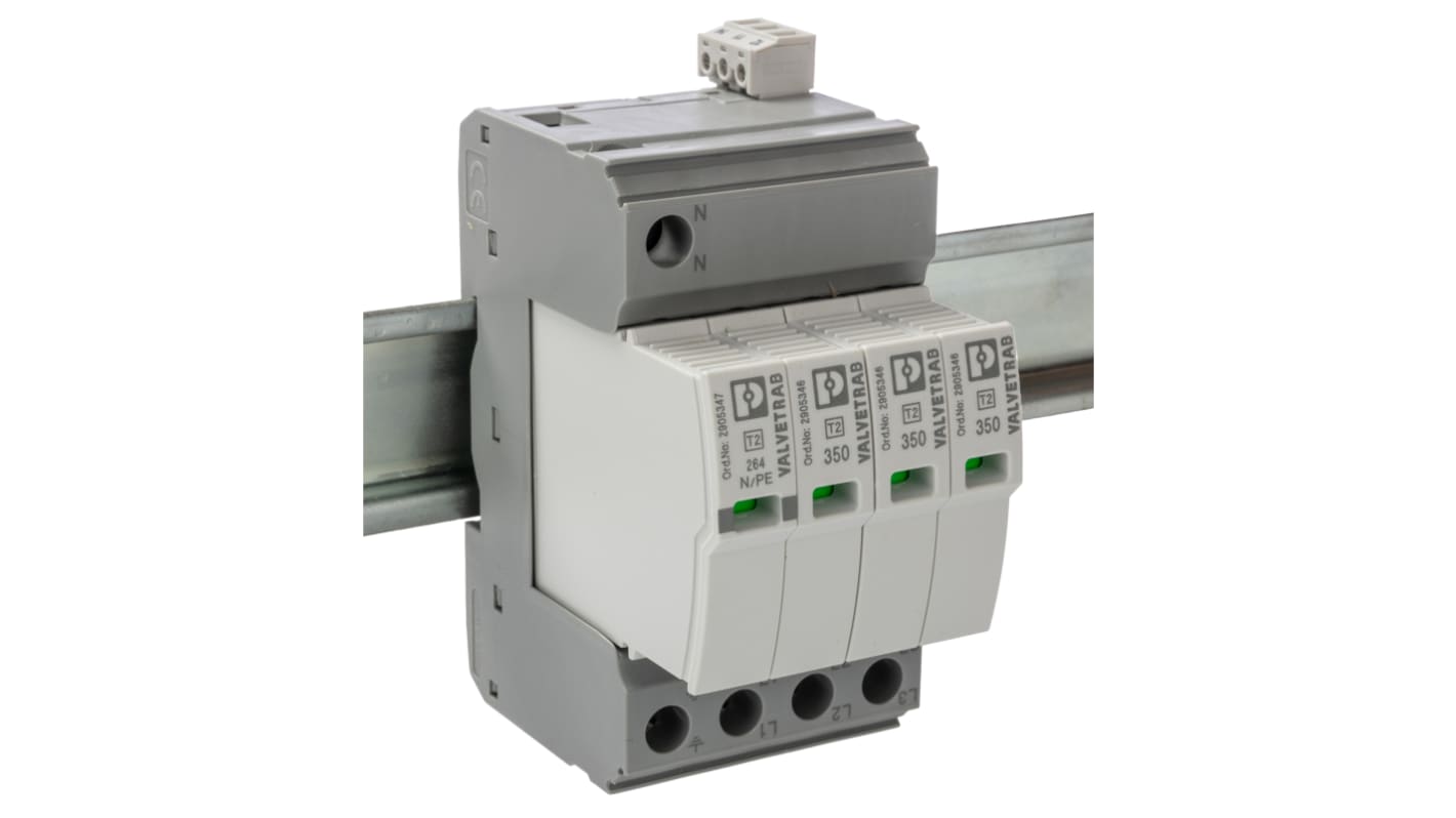 Protector de sobretensiones transitorias Fase3, 50kA, 1,9kV, montaje: Carril DIN VAL-SEC-T2-3S-350-FM