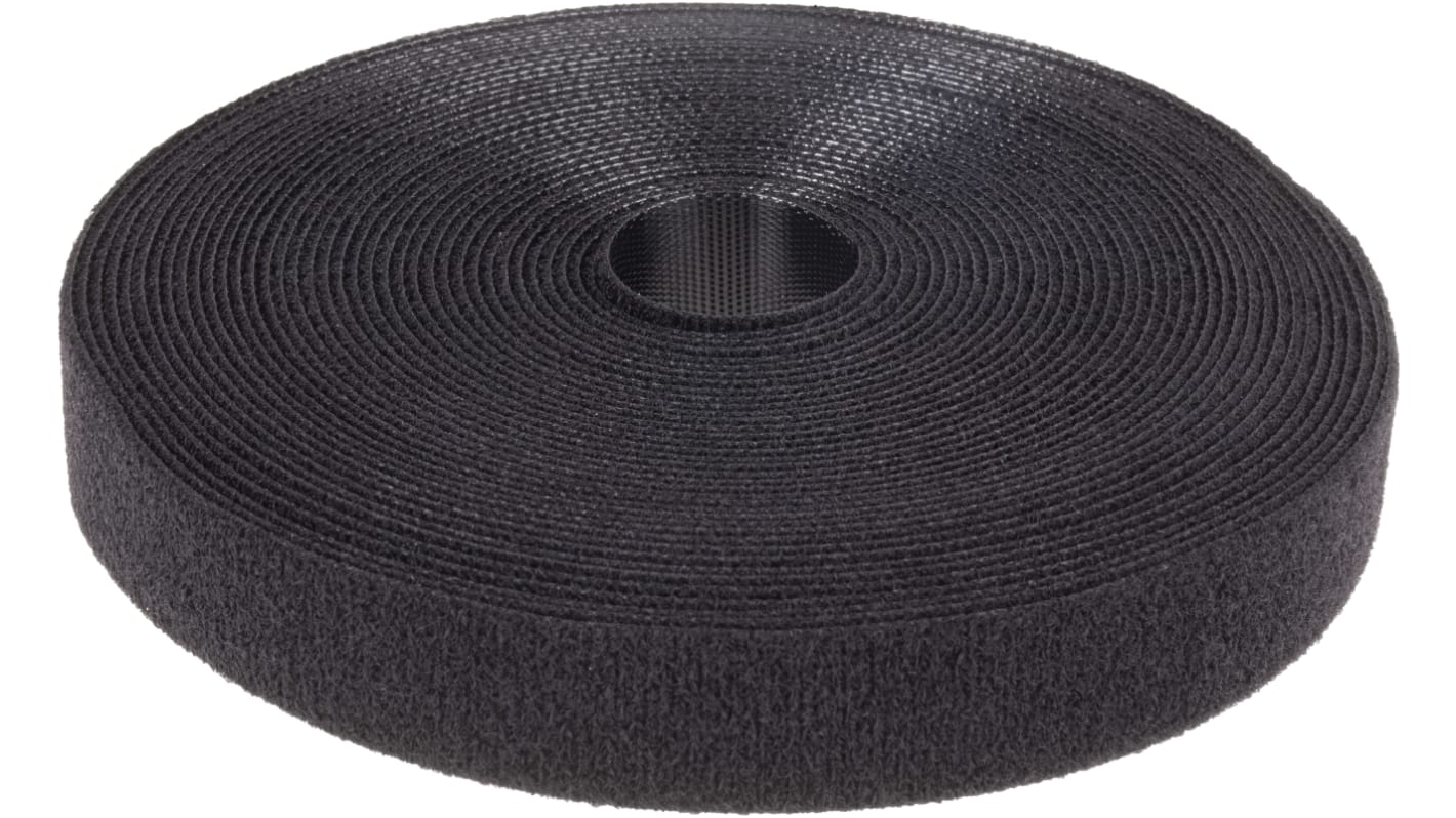 RS PRO Black Hook & Loop Tape, 20mm x 10m