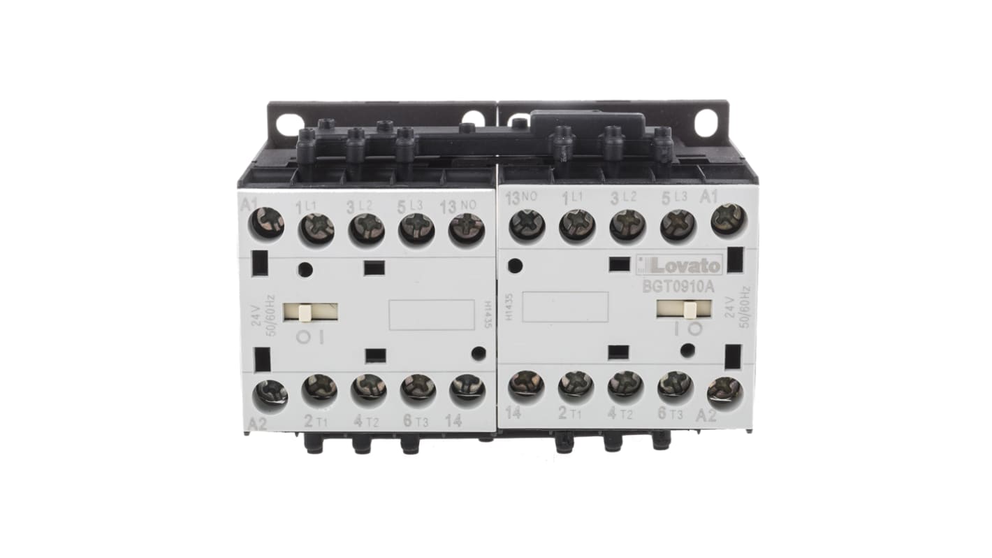 Lovato Orange BG Reversing Contactor, 24 V ac Coil, 3-Pole, 9 A, 4 kW, 3NO + 1NO, 600 V ac