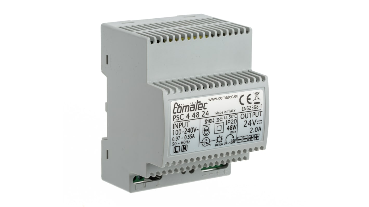 Comatec PSC DIN Rail Power Supply, 230V ac ac Input, 24V dc dc Output, 2A Output, 48W