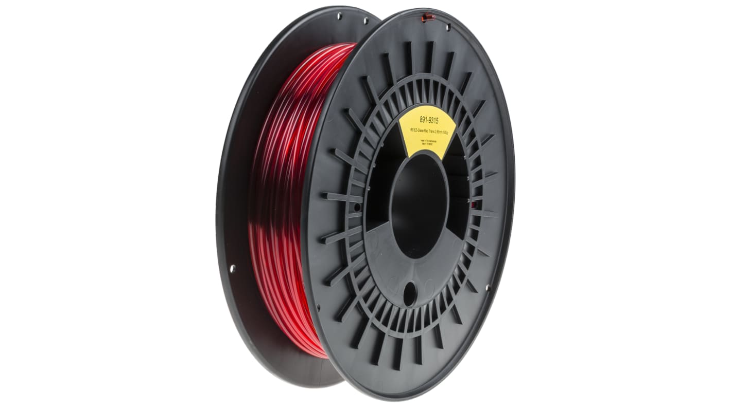 Filament pour imprimante 3D RS PRO, PET-G, Ø 2.85mm, Rouge translucide, 500g, FDM