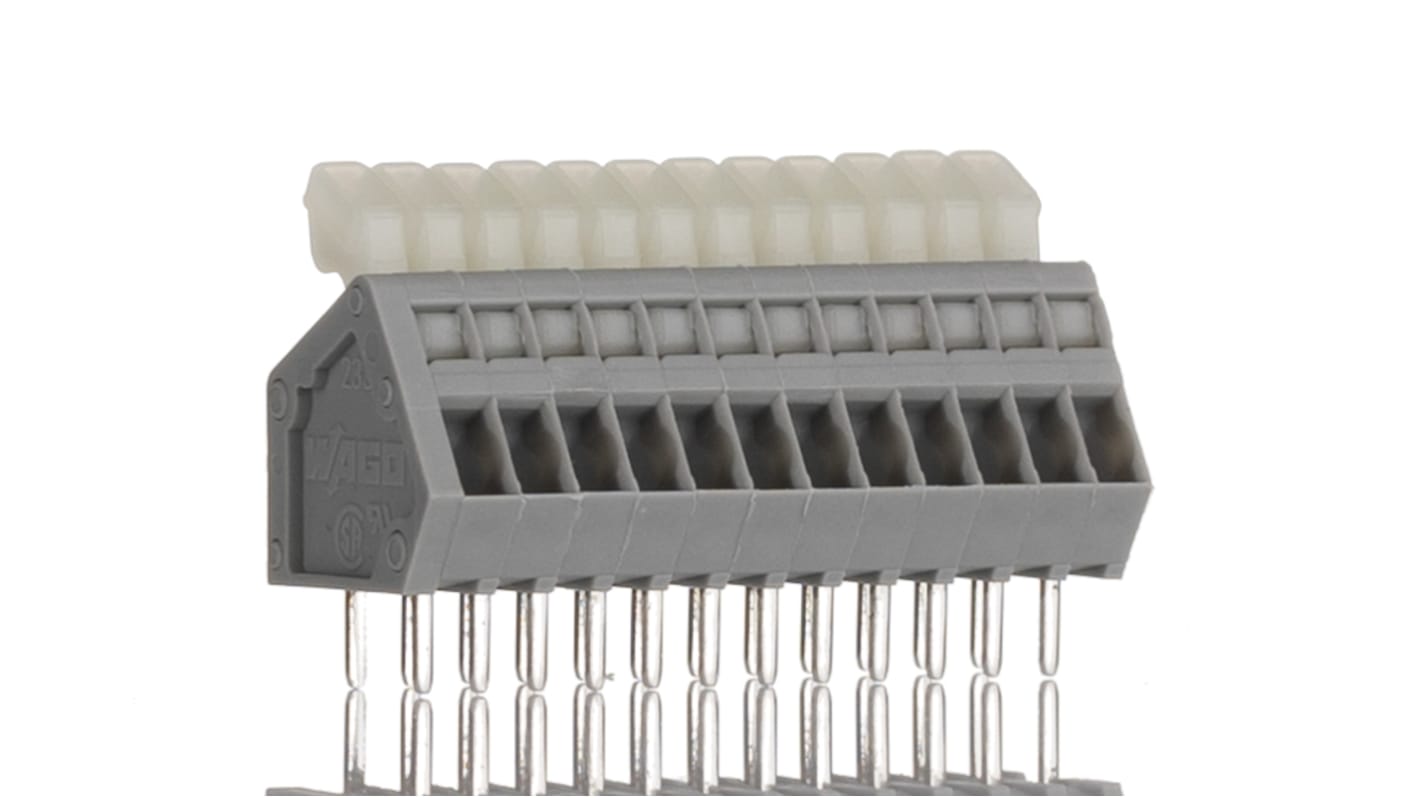 WAGO PCB端子排, 12p, 2.5mm间距, 6A, 160 V，320 V, THT安装, 焊接端接, 直向, 灰色