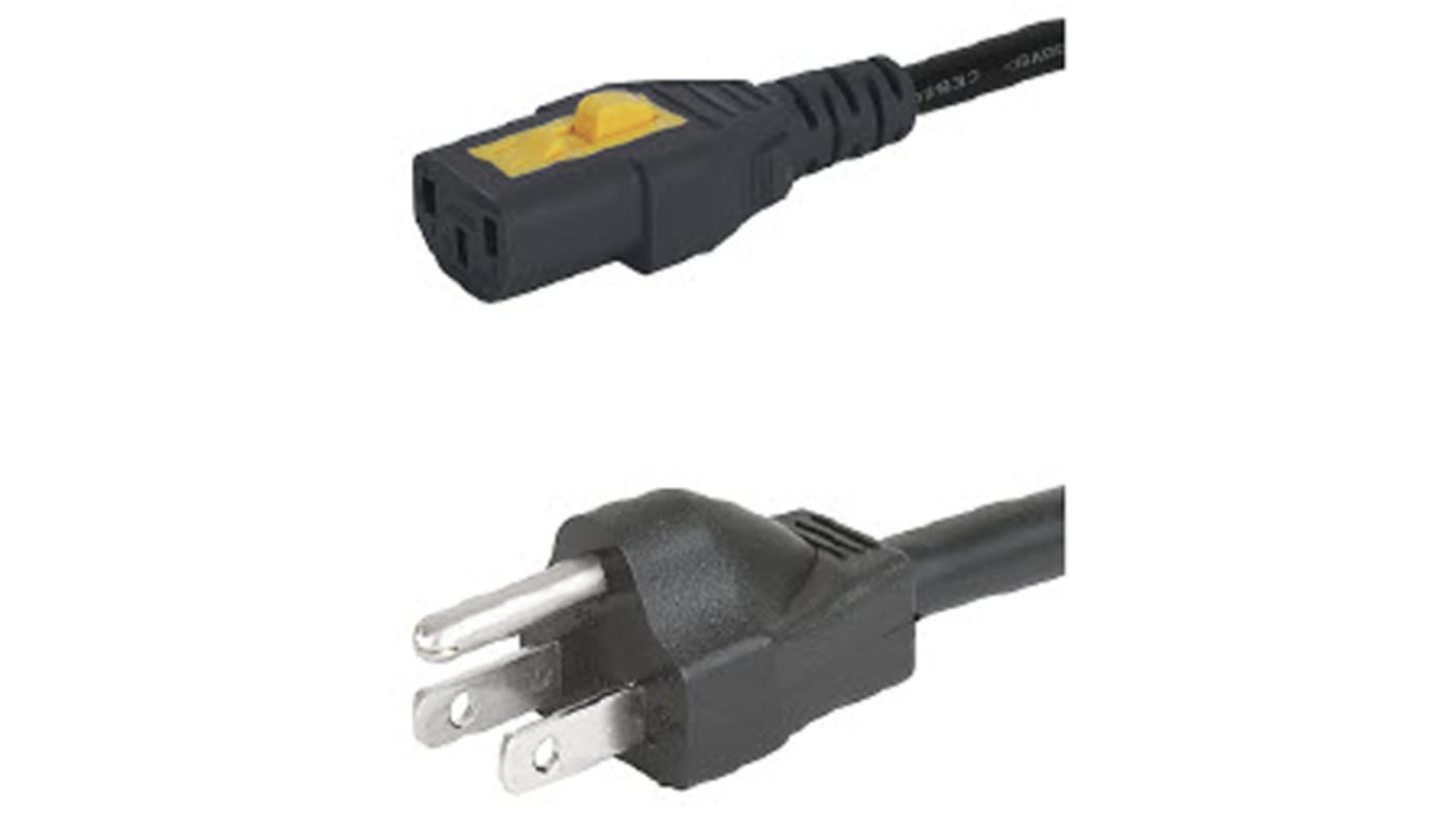 Schurter IEC C13 Socket to Type B US Plug Plug Power Cord, 2m