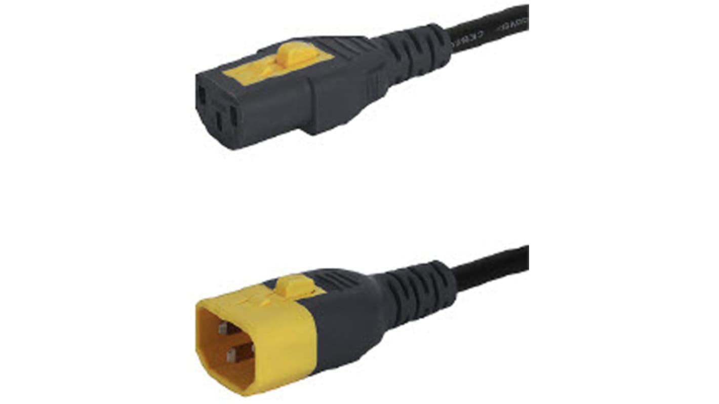 Cable de alimentación Schurter Negro de 2m, con. A IEC C13, hembra, con. B IEC C14, macho, 125 (CSA) V ac, 125 (UL) V