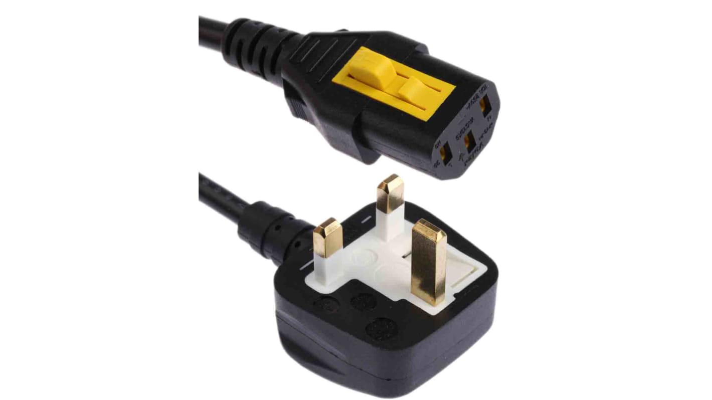 Schurter IEC C13 Socket to Type G UK Plug Power Cord, 2m