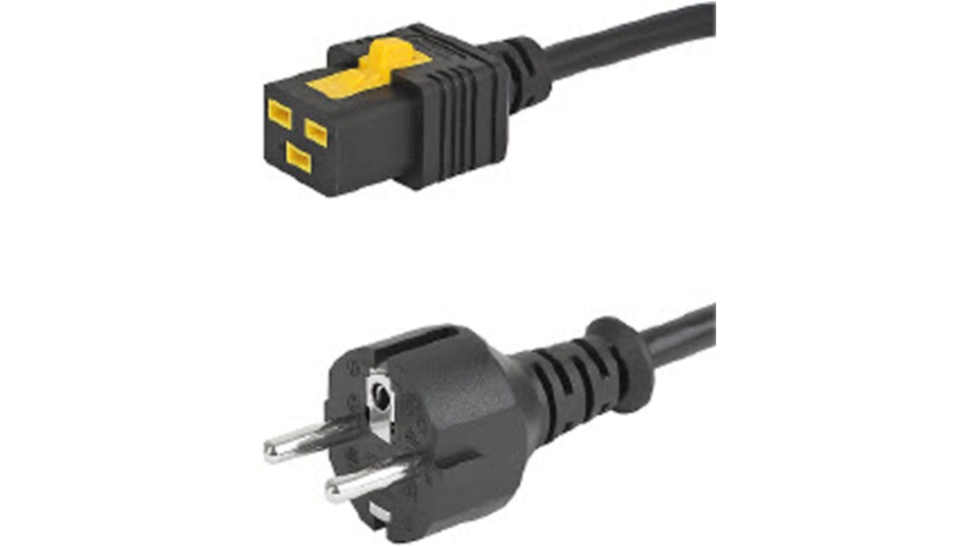 Schurter Konfektioniertes Stromkabel, A IEC C19 / Buchse, B CEE 7/7 / Stecker, 16 A, 2m Schwarz,  250 V