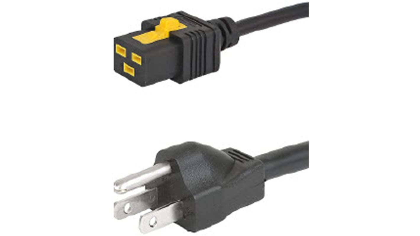 Cable de alimentación Schurter de 2m, con. A IEC C19, hembra, con. B Conector macho tipo B para EE. UU., macho, 125 V,