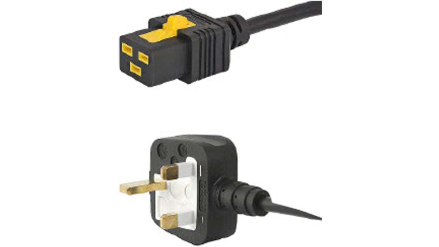 Schurter IEC C19 Socket to Type G UK Plug Power Cord, 2m