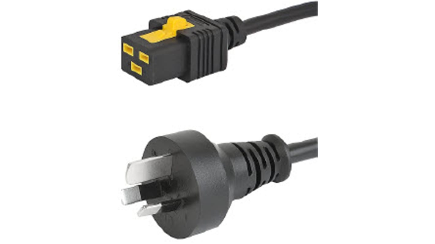 Cable de alimentación Schurter Negro de 2m, con. A IEC C19, hembra, con. B Conector macho australiano tipo I, macho,