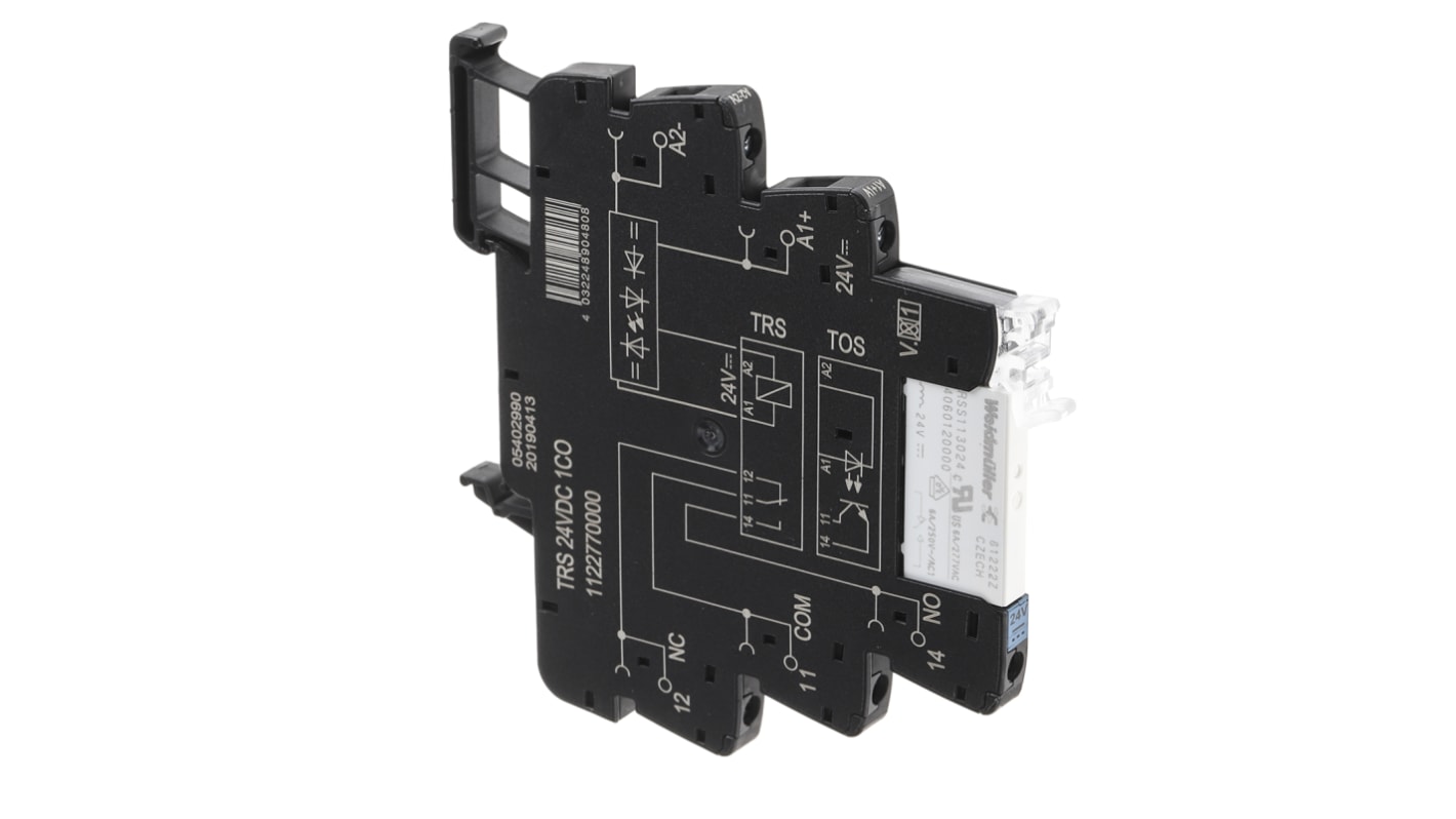 Relè d'interfaccia Weidmuller serie TRS, bobina 24V, Guida DIN, contatti SPDT