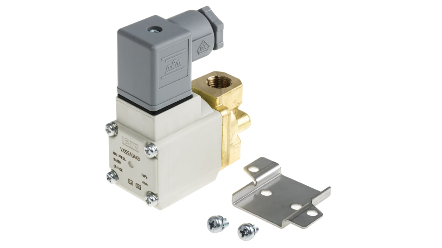 Electrodistributeur pneumatique SMC série VX22 fonction 2/2, Bobine/Ressort, G 1/4, 24V c.c.