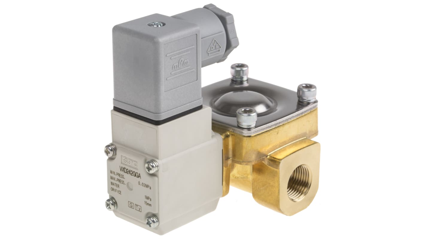 SMC 2/2 Pneumatic Solenoid Valve - Solenoid/Pilot/Spring G 3/8 VXD Series 24V dc