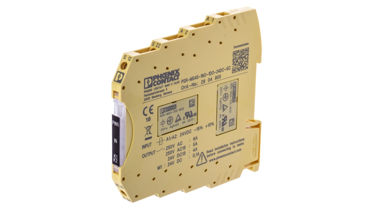 Phoenix Contact PSRmini PSR-MS45-1NO-1DO-24DC-SC Emergency Stop Safety Relay, 24V dc, Dual-Channel, 1 Safety Contacts