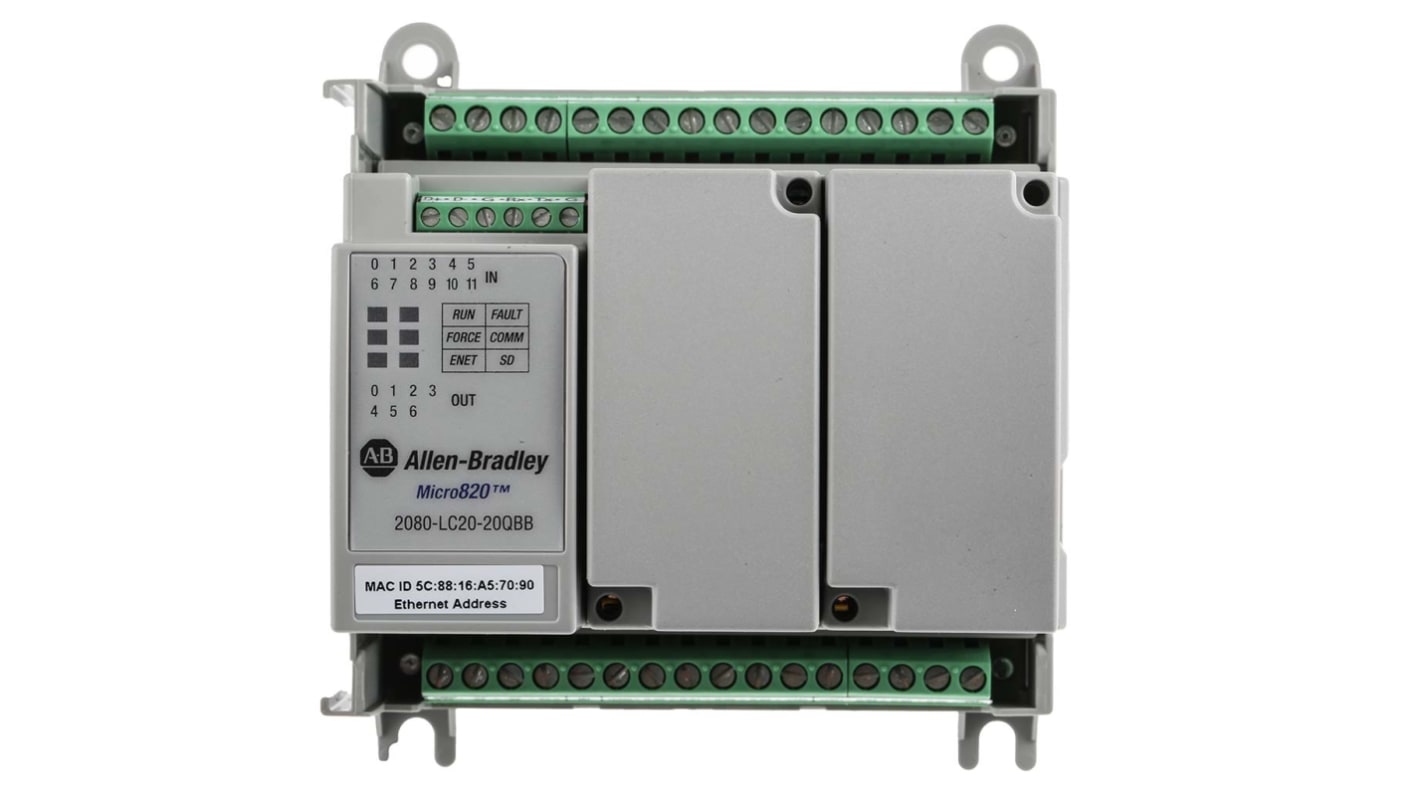 Allen Bradley Micro820 Series PLC CPU for Use with Bulletin 2080, Relay Output, 12-Input, Analogue, DC Input