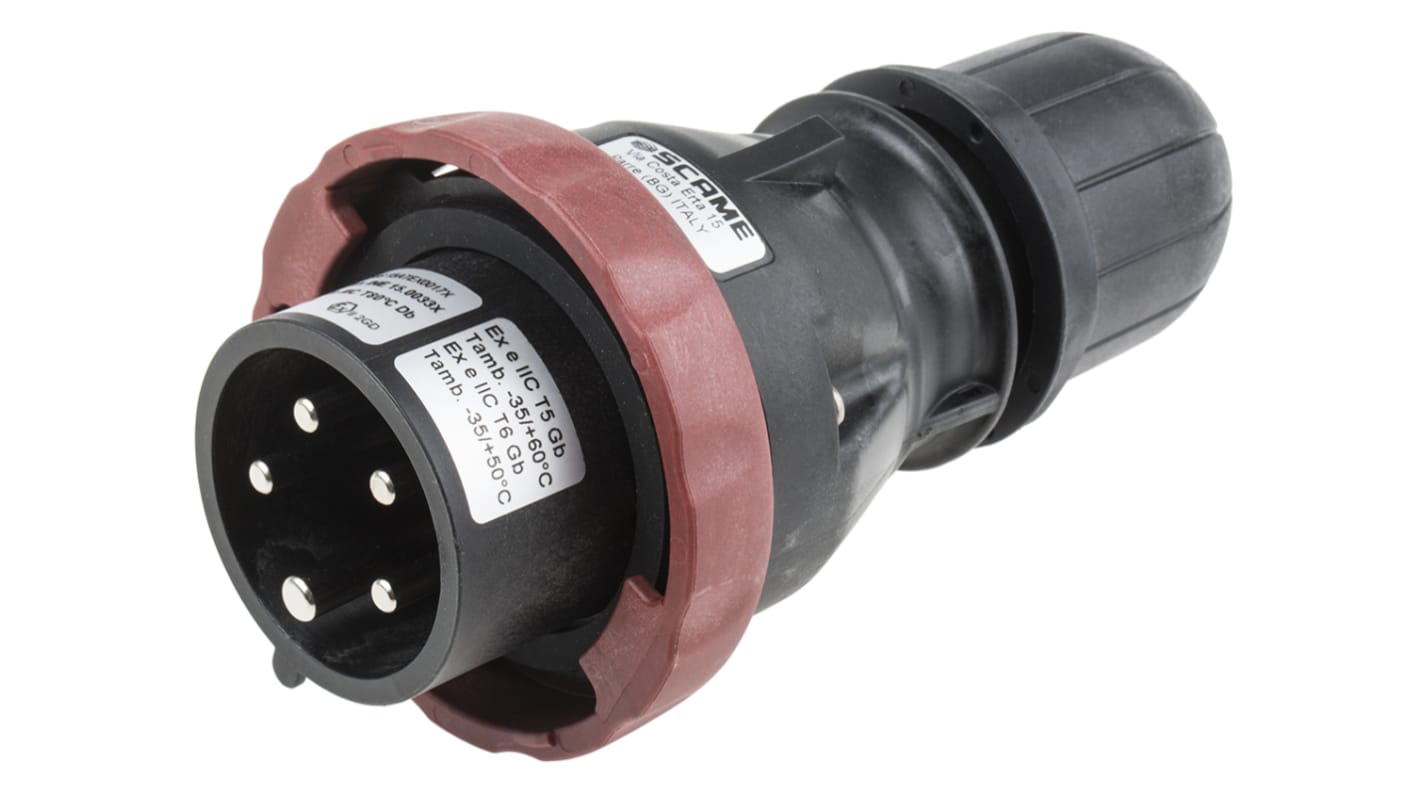 Scame IP66 Red Cable Mount 3P + N + E Power Connector Plug ATEX, IECEx, Rated At 16A, 346 → 415 V