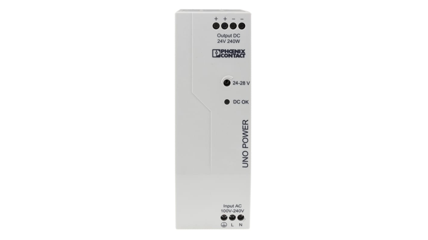 Phoenix Contact UNO POWER Switch Mode DIN Rail Power Supply, 85 → 264V ac ac Input, 24V dc dc Output, 10A