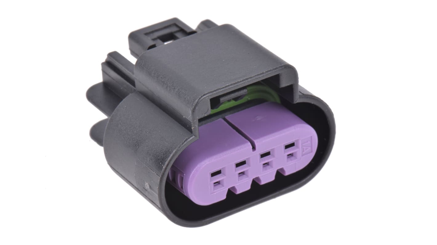 Delphi, GT 150 Automotive Connector Socket Black Cable Mount 4 Way, Crimp Termination 15487756
