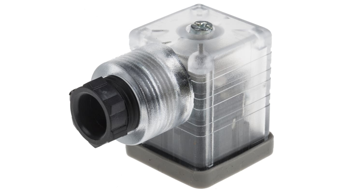 RS PRO 2P+E DIN 43650 A, Female Solenoid Connector,  with Indicator Light, 230 V ac Voltage