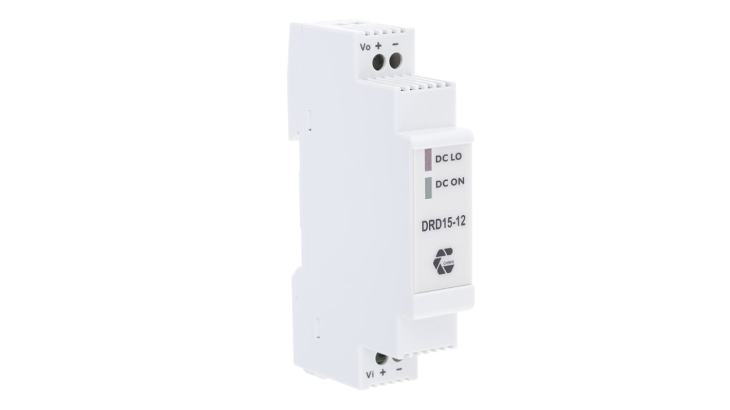 Chinfa DRD15 DC-DC Converter, 12V dc/ 1.25A Output, 9 → 36 V dc Input, 15W, DIN Rail Mount, +71°C Max Temp -40°C