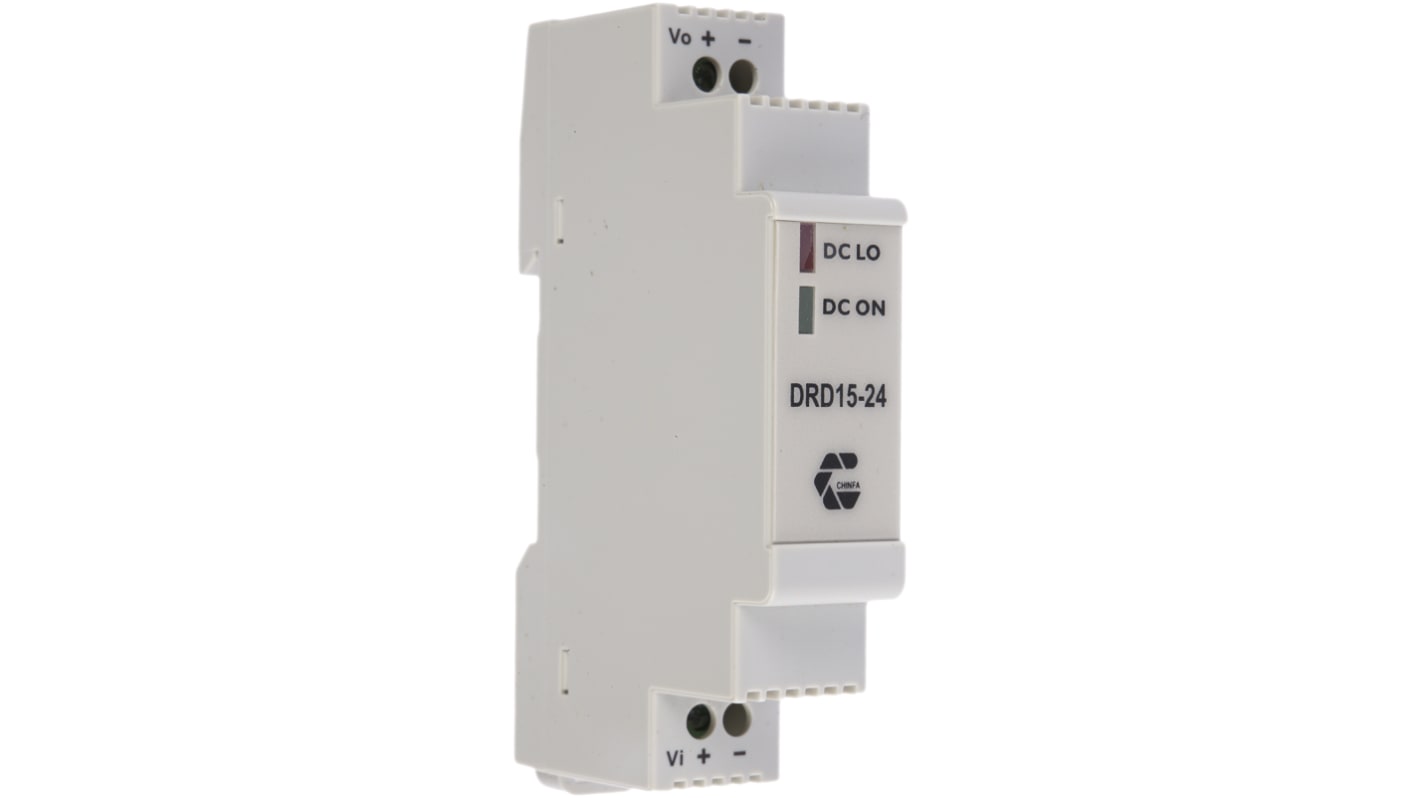 Chinfa DRD15 DC-DC Converter, 24V dc/ 630mA Output, 9 → 36 V dc Input, 15W, DIN Rail Mount, +71°C Max Temp -40°C