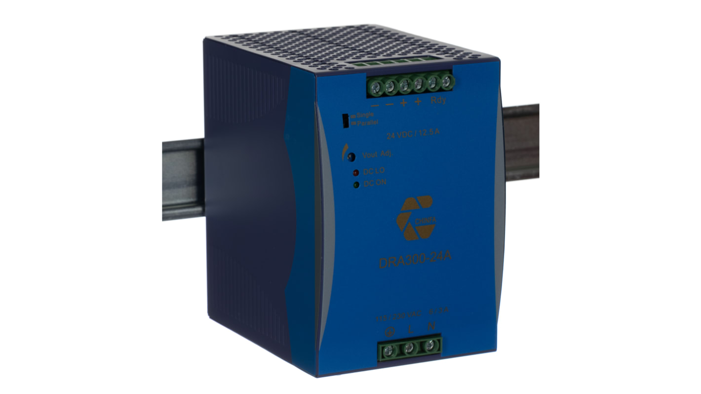 Chinfa DRA300 DIN Rail Power Supply, 90 → 264V ac ac Input, 24V dc dc Output, 12.5A Output, 300W