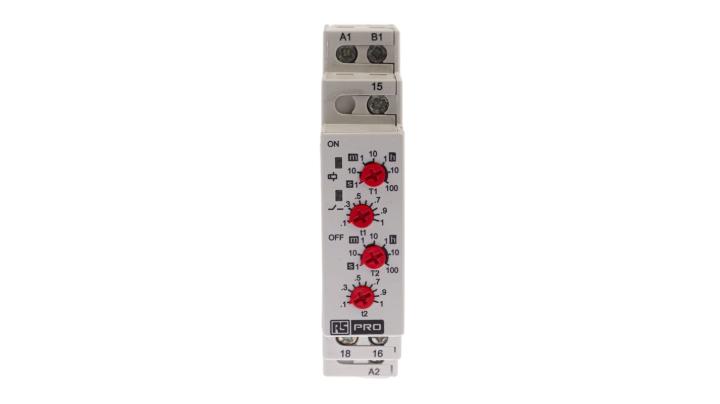 RS PRO 多機能 タイマーリレー, 0.1 s → 100h, 12 → 240V ac/dc, SPDT, DINレール