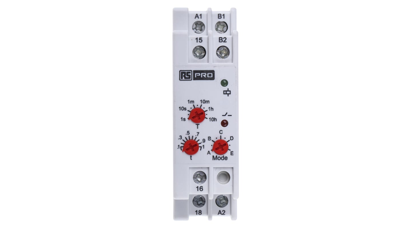 Relais temporisé RS PRO, 24 → 240V c.a. / V c.c., Rail DIN, 1 contact