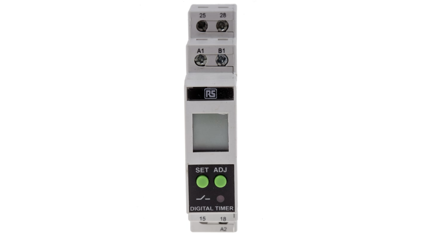 RS PRO 多功能时间继电器, 24 → 240V 交流/直流电源, 01. s → 999h范围, 2触点