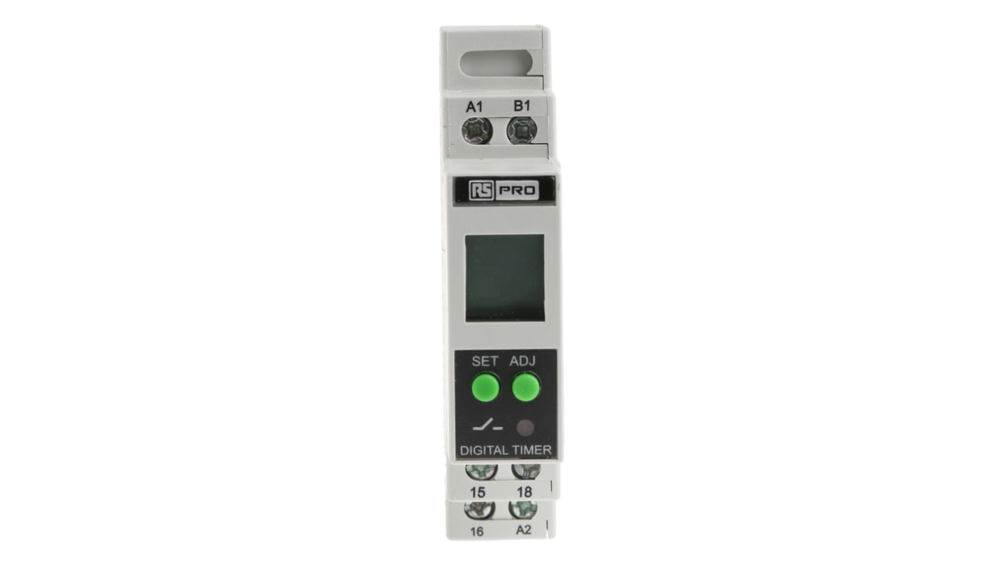 RS PRO 多功能时间继电器, 24 → 240V 交流/直流电源, 01. s → 999h范围, 1触点