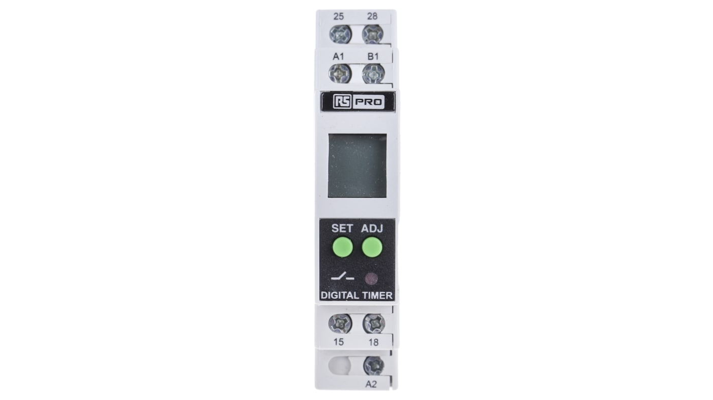 RS PRO 多功能时间继电器, 24 → 240V 交流/直流电源, 01. s → 999h范围, 2触点