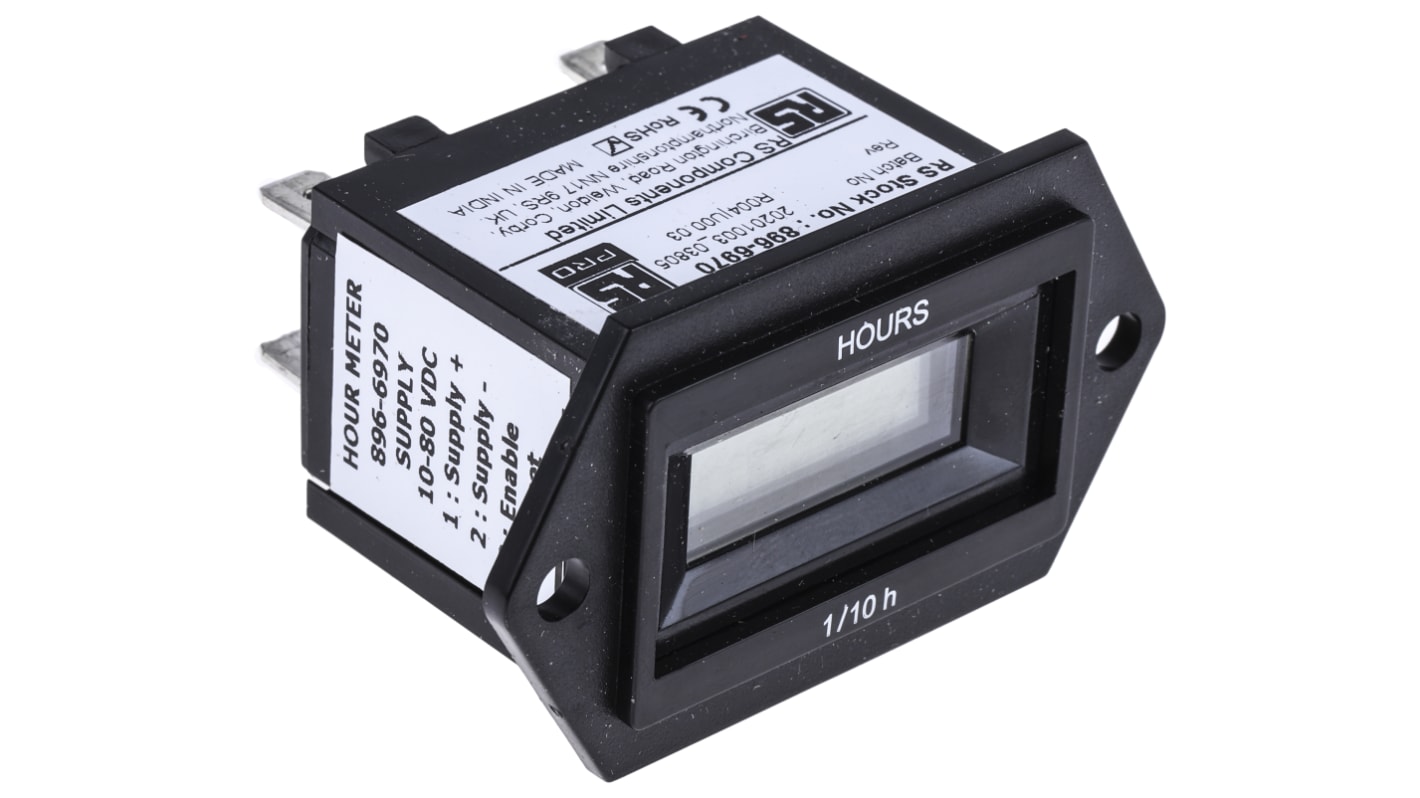 RS PRO Hour Meter Counter, 6 Digit, 10 → 80 V dc