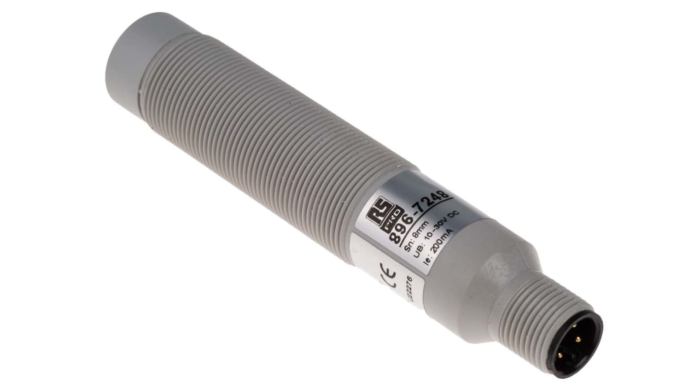 RS PRO Capacitive Barrel-Style Proximity Sensor, M18 x 1, 8 mm Detection, PNP Output, 10 → 30 V dc, IP67