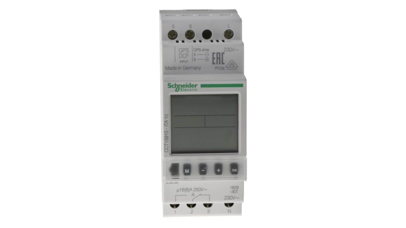 Schneider Electric 数字DIN导轨定时开关, 单通道, 230 V 交流电源, 可设日，小时，年