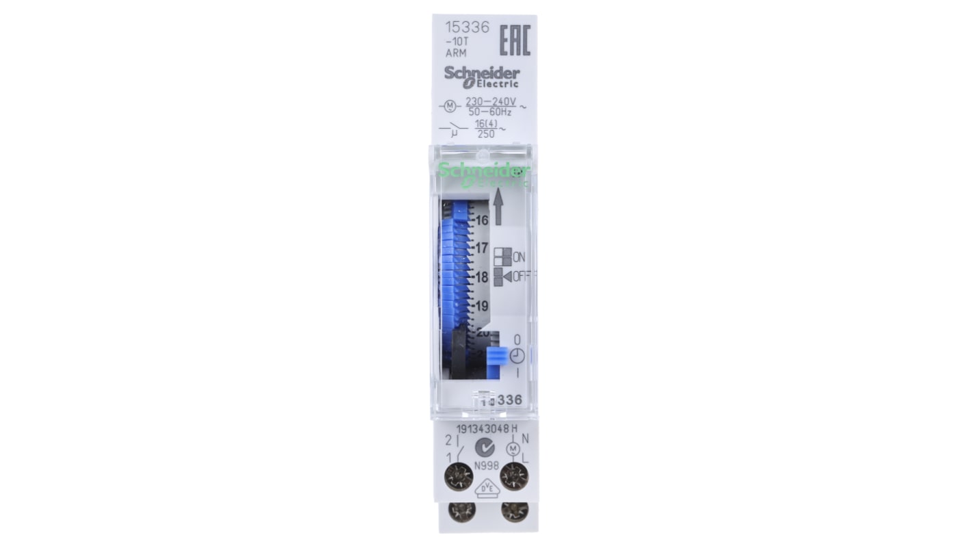 Schneider Electric 机械DIN导轨定时开关, 单通道, 230 V 交流电源, 可设小时