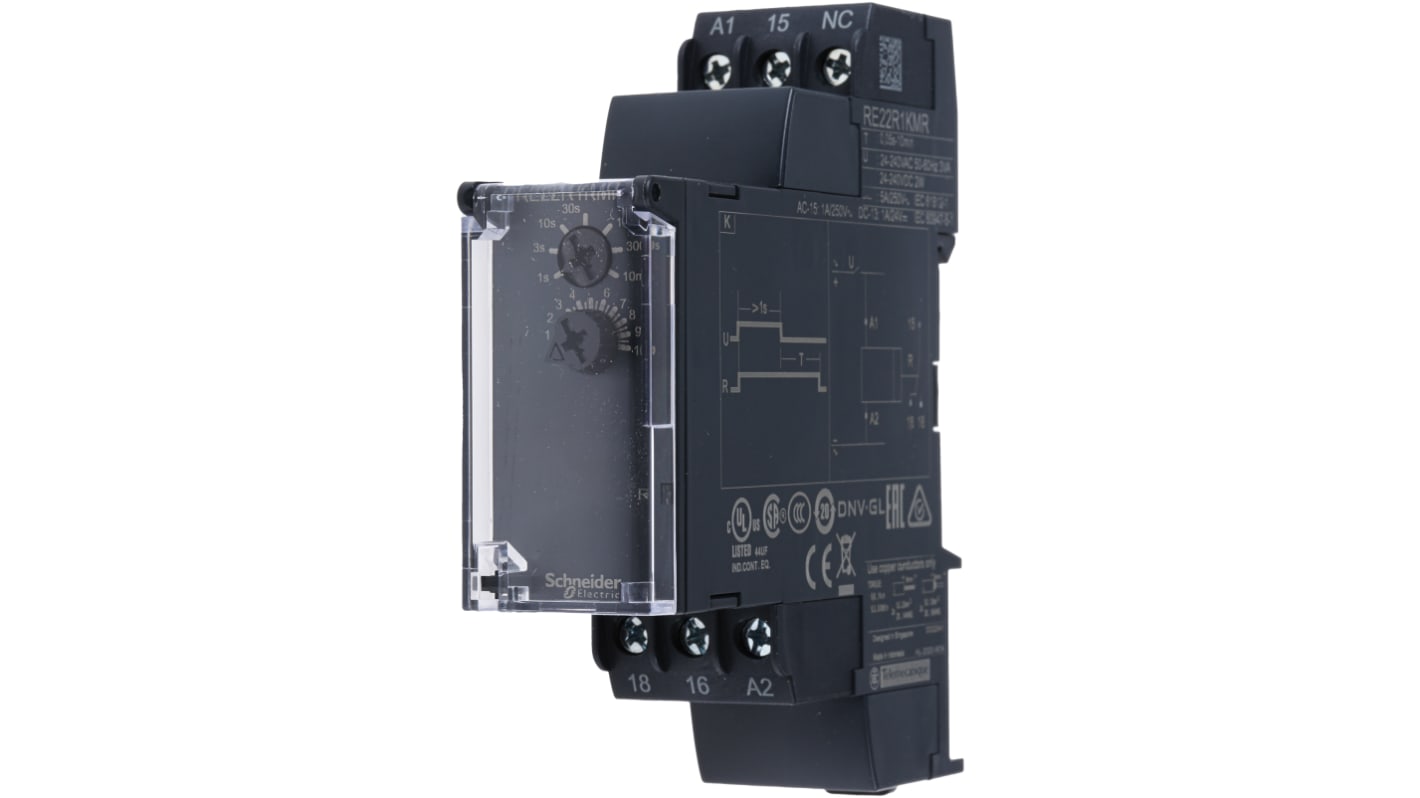 Schneider Electric Harmony Time Series DIN Rail Mount Timer Relay, 24 → 240V ac/dc, 1-Contact, 0.3 →