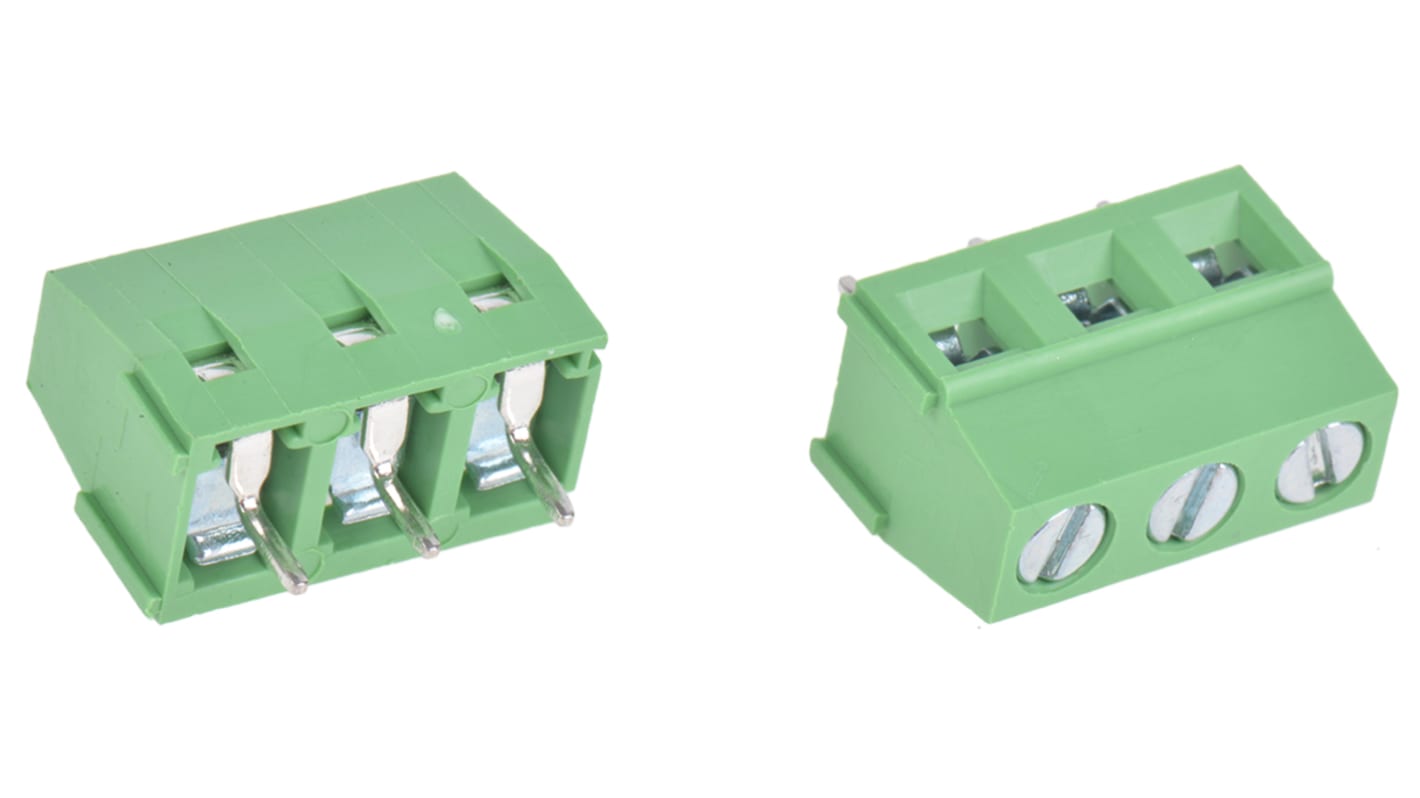 RS PRO PCB Terminal Block, 3-Contact, 5mm Pitch, Through Hole Mount, 1-Row, Screw Termination