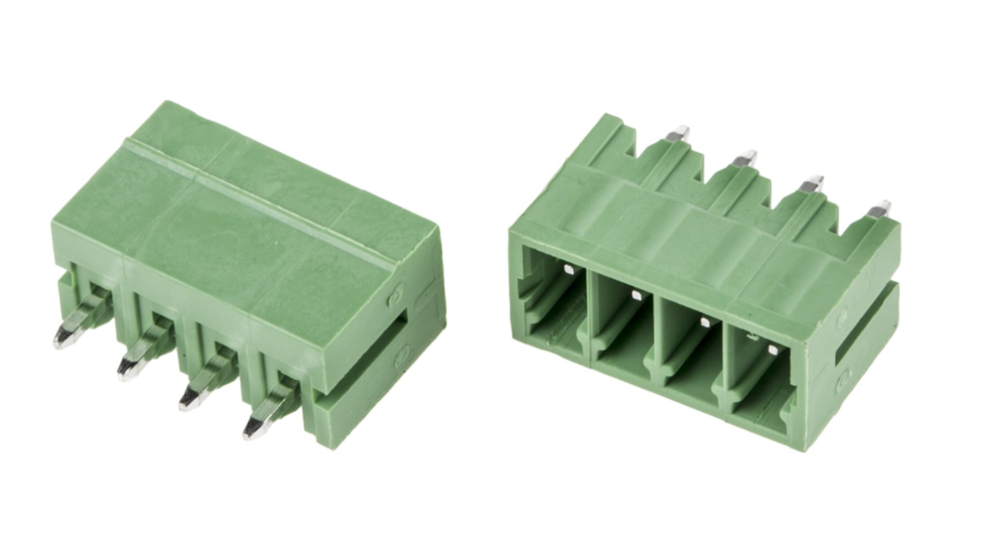 RS PRO 4p插拔式接线端子 直向排针, 3.5mm间距, 10.0A, 200.0 v, THT安装, 焊接端接