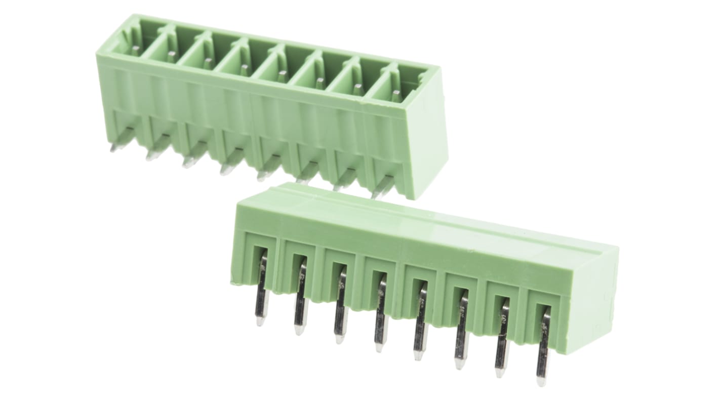 Bloque de terminal PCB Ángulo de 90° RS PRO de 8 vías, 1 fila, paso 3.5mm, para soldar, Orificio Pasante