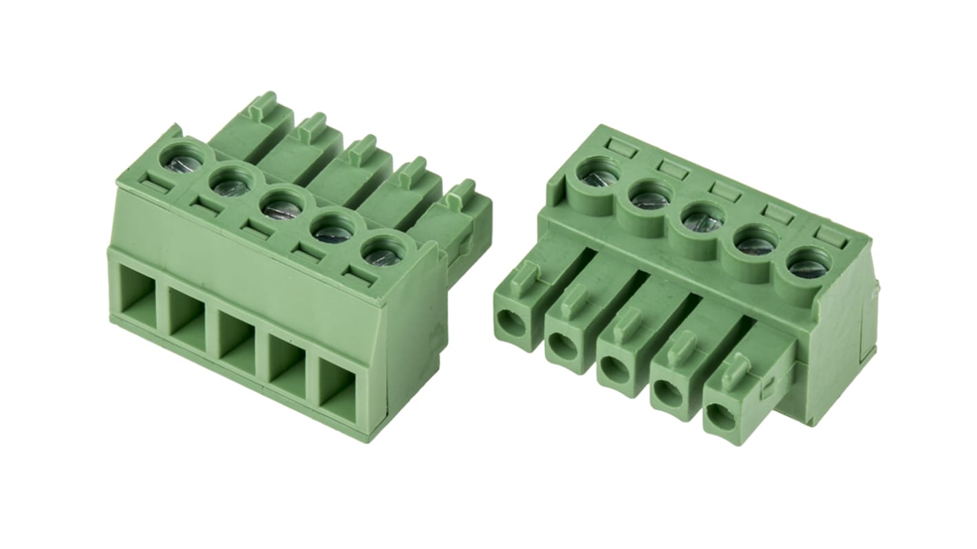RS PRO, 3.81mm Pitch, 5 Way, Right Angle, Pluggable Terminal Block, Plug, Through Hole, Screw Termination