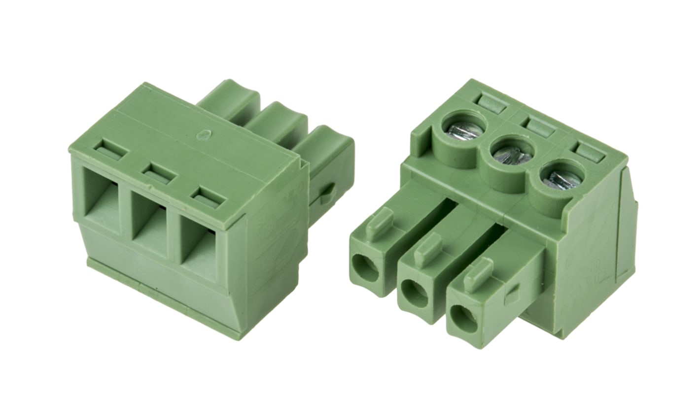 RS PRO 3.81mm Pitch 3 Way Pluggable Terminal Block, Plug, Through Hole, Screw Termination