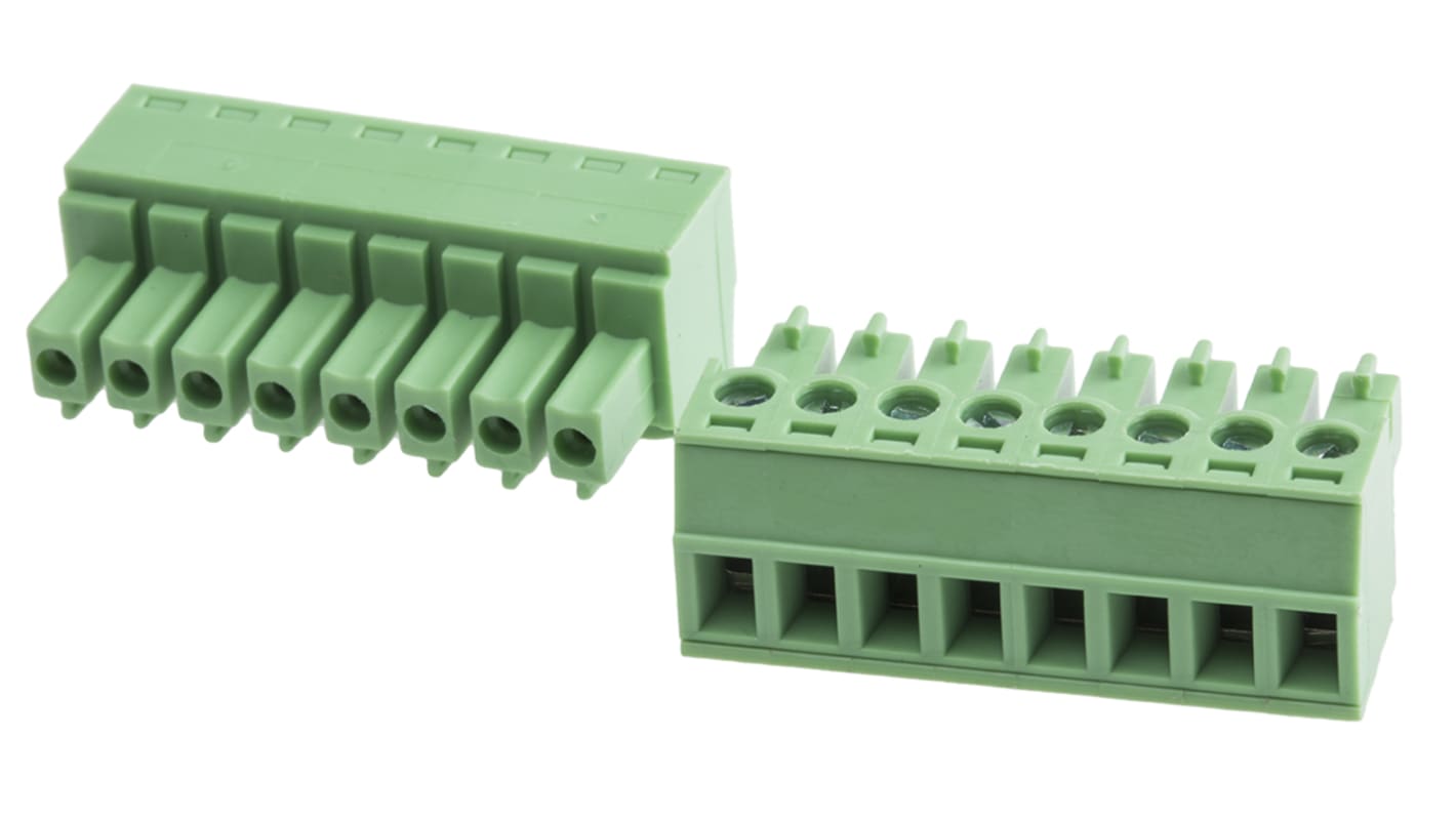 RS PRO, 3.81mm Pitch, 8 Way, Right Angle, Pluggable Terminal Block, Plug, Through Hole, Screw Termination