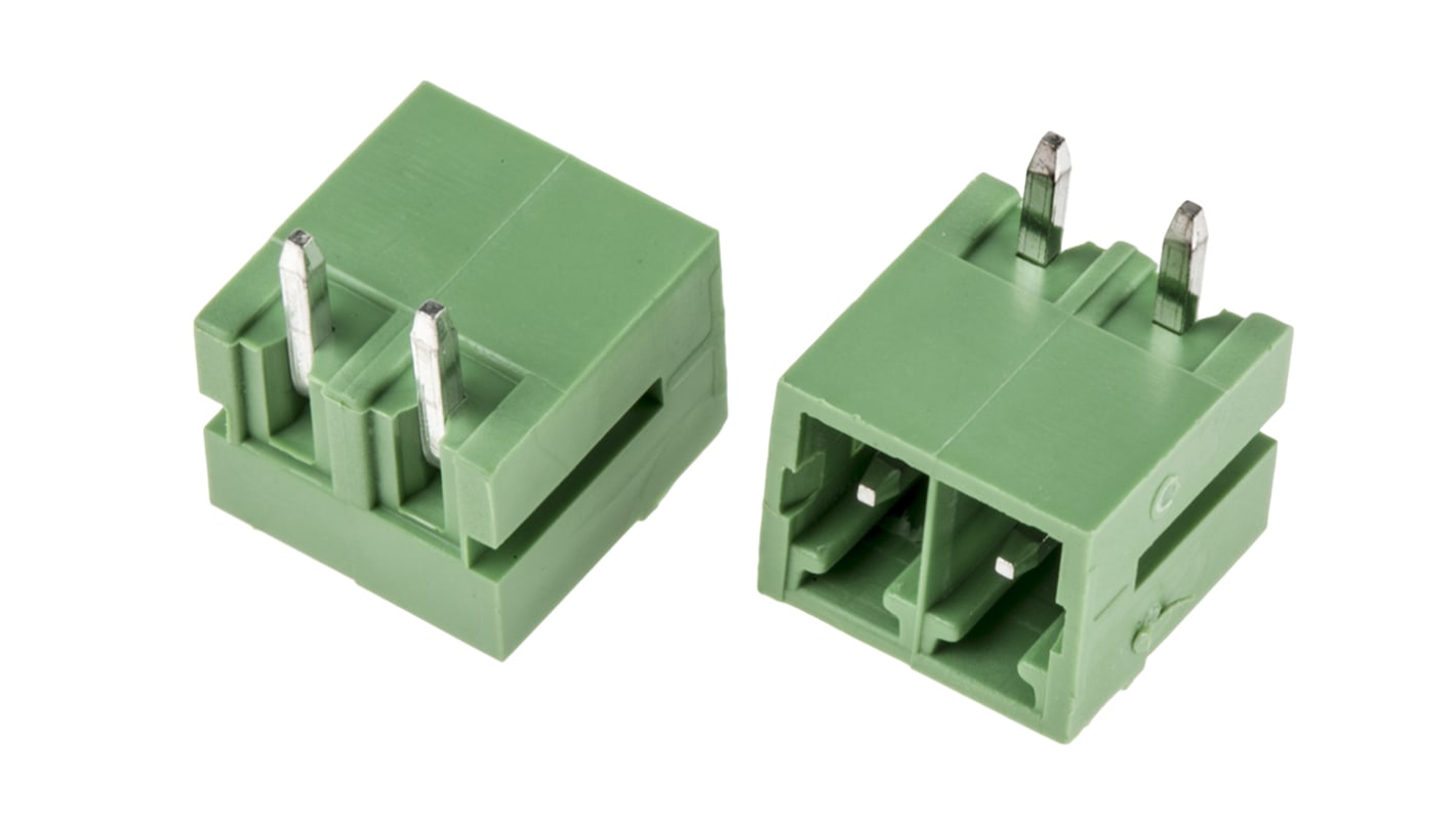 Bloque de terminal PCB Ángulo de 90° RS PRO de 2 vías, 1 fila, paso 3.81mm, para soldar, Orificio Pasante