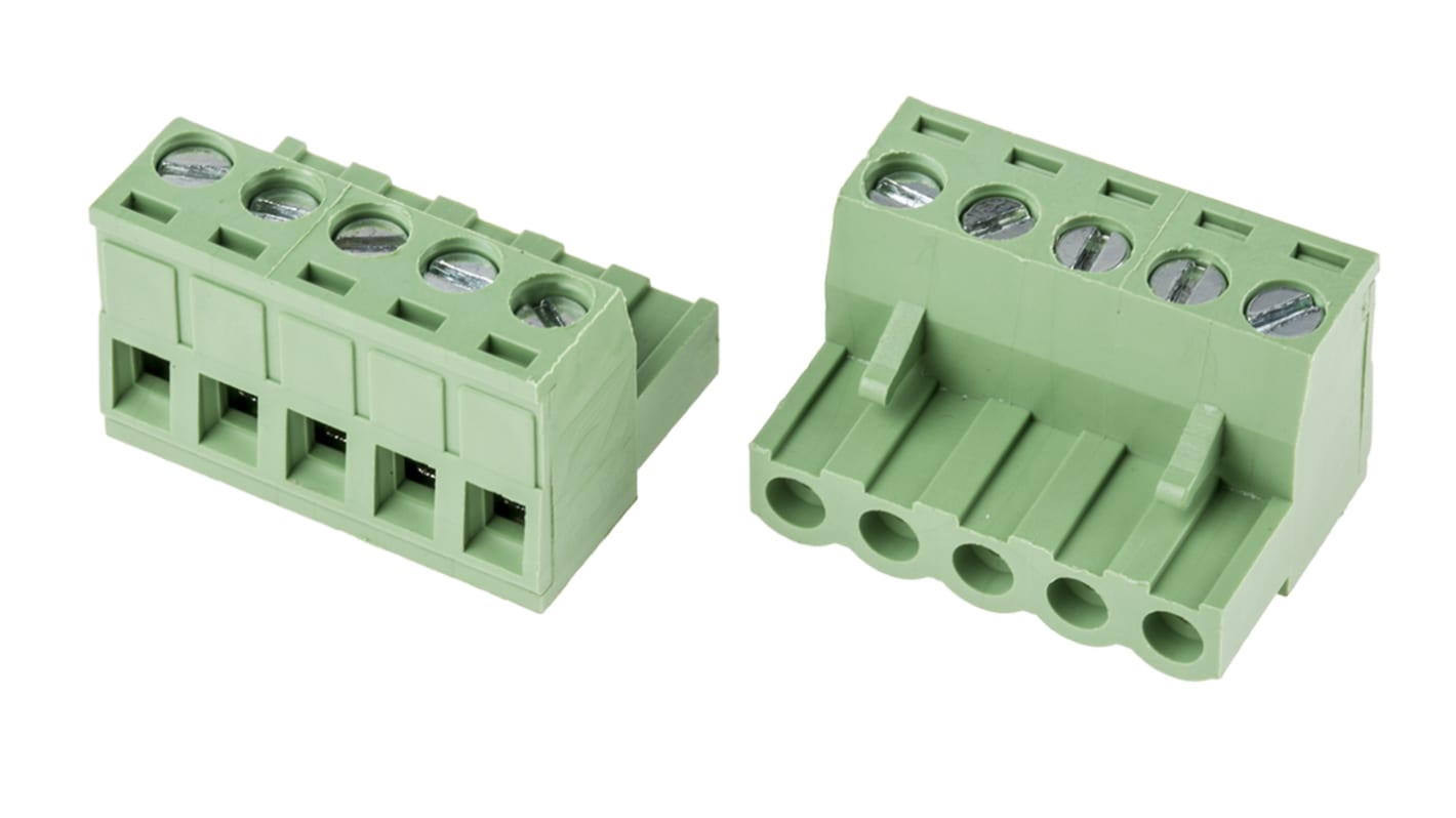 RS PRO 5mm Pitch 5 Way Right Angle Pluggable Terminal Block, Plug, Through Hole, Screw Termination