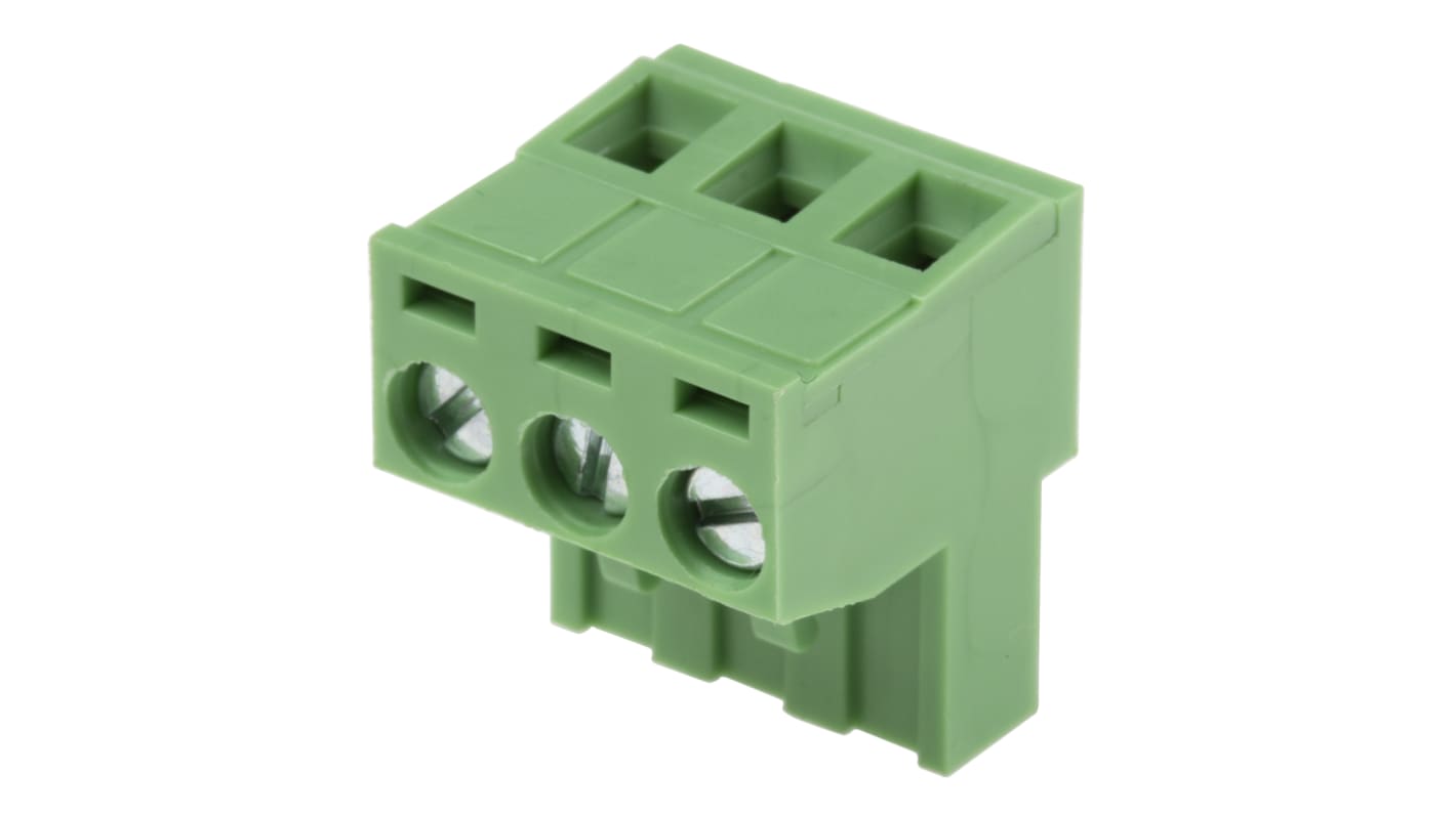 RS PRO 5mm Pitch 3 Way Right Angle Pluggable Terminal Block, Plug, Through Hole, Screw Termination